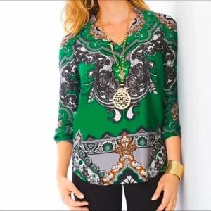 Chico's Women's Paisley Print‎ Tunic Silk Blouse Long Sleeve Multicolor Size 0